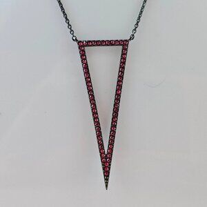 Nadri Women Necklace Pink Crystals Inverted Triangle Pendant Hematite Jewelry